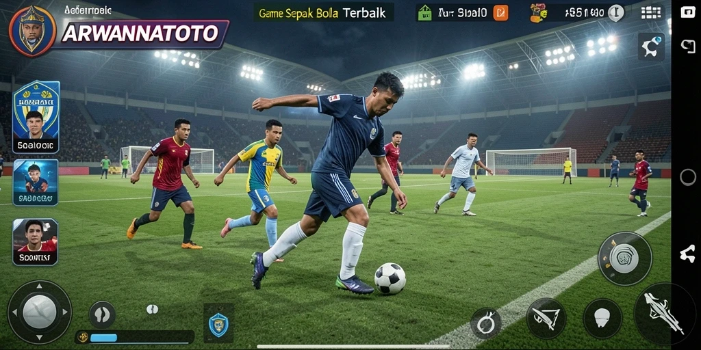 Tampilan gameplay menarik dari ARWANATOTO dengan aksi sepak bola dinamis.