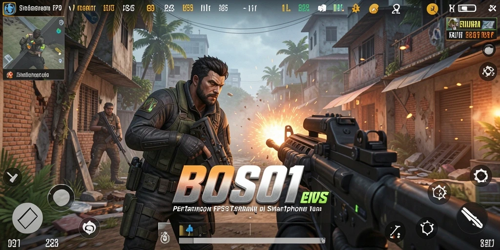 Screenshot gameplay BOS01 menampilkan pertempuran intens dengan grafis memukau.
