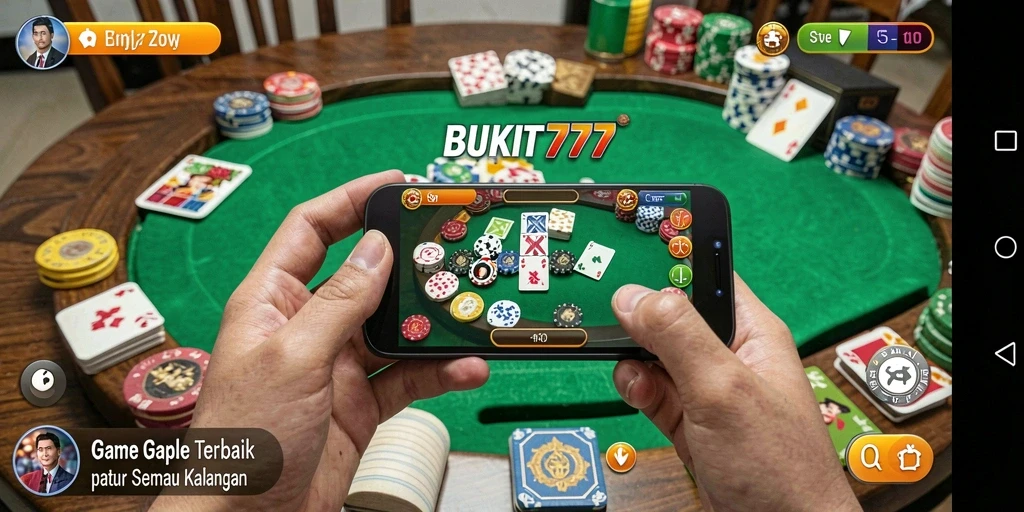 Tangkapan layar gameplay seru di BUKIT777 yang menggambarkan pertandingan Gaple.
