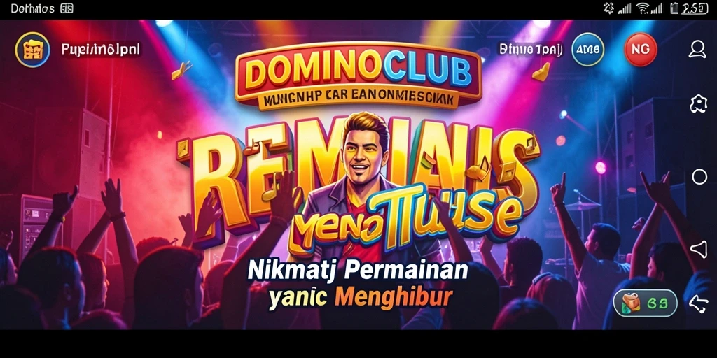 Screenshot menampilkan gameplay seru di DOMINOCLUB dengan fitur musik interaktif.