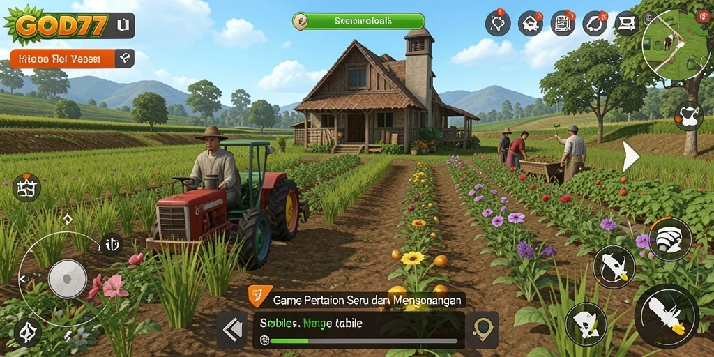 Screenshot menunjukkan gameplay menyenangkan saat bercocok tanam di ladang.