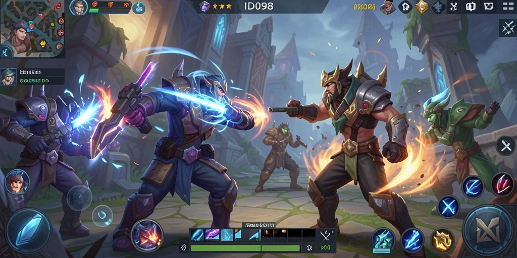 Screenshot menampilkan aksi pertempuran sengit di arena MOBA.