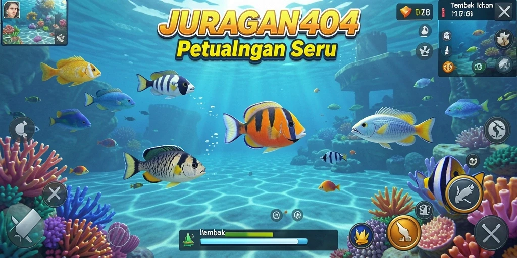 Screenshot gameplay JURAGAN404 dengan aksi menembak ikan yang seru.