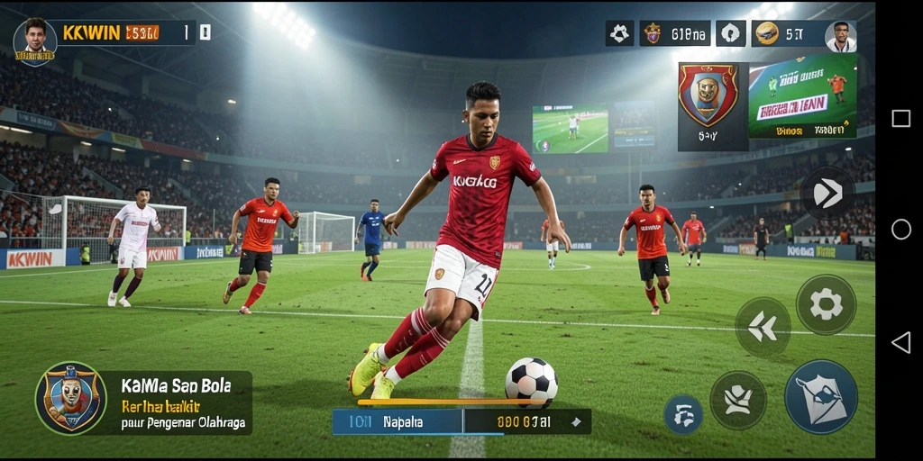 Screenshot gameplay KKWIN yang menampilkan aksi pertandingan sepak bola nyata.