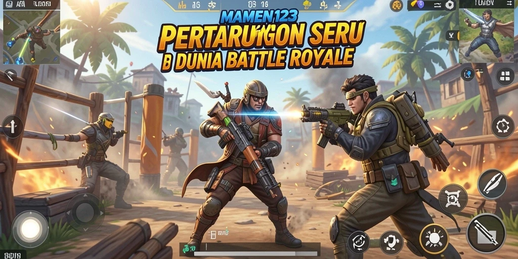 Gameplay seru dalam MAMEN123 yang menggambarkan pertarungan Battle Royale.
