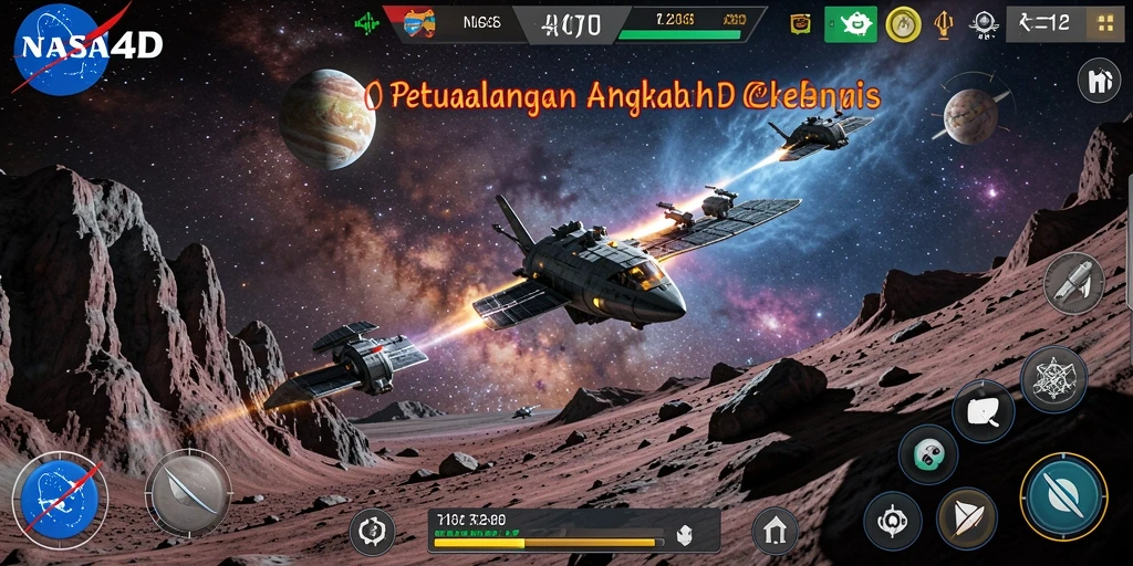 Tampilan gameplay NASA4D yang menakjubkan saat menjelajahi planet baru.