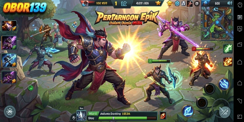 Tampilan gameplay seru OBOR138 dengan karakter yang menampilkan aksi pertempuran.