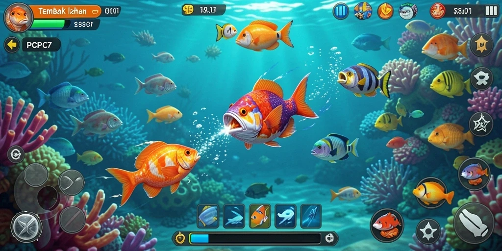Tangkapan layar dari gameplay menembak ikan yang seru.