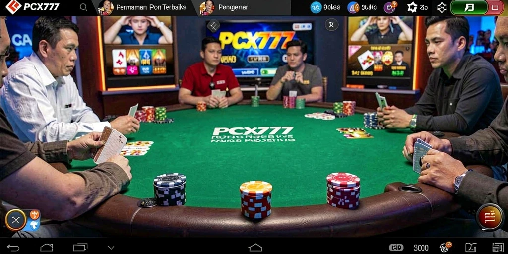 Screenshot gameplay PCX777 menampilkan suasana permainan Poker yang menegangkan.
