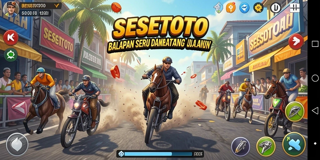 Tampilan gameplay SESETOTO yang seru dan menegangkan saat balapan.