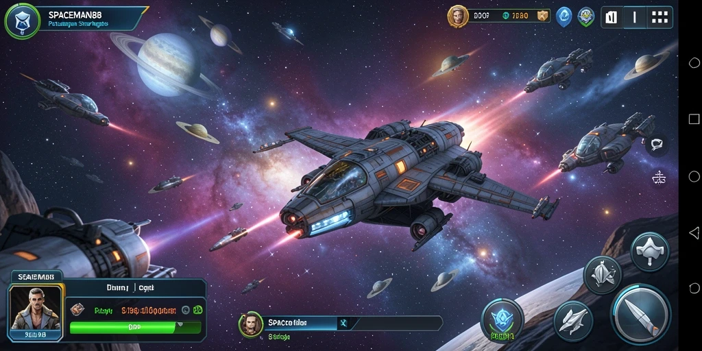 Screenshot gameplay SPACEMAN88 menunjukkan aksi strategis di luar angkasa.