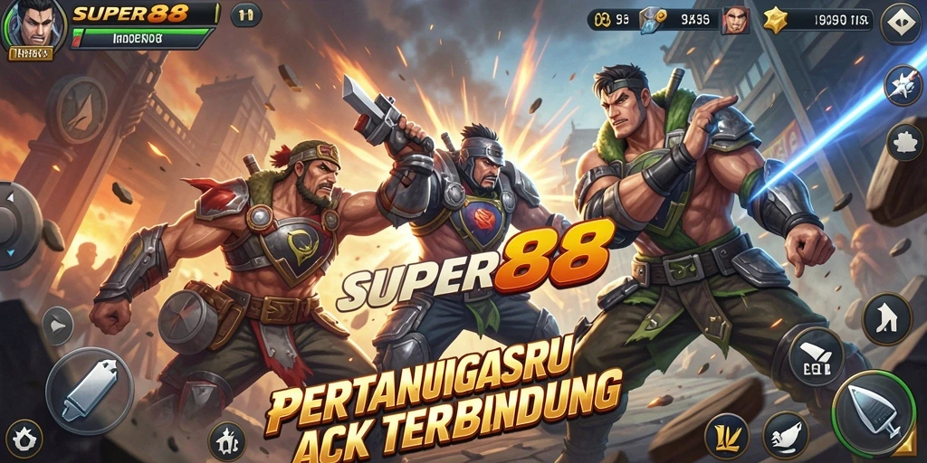Gameplay SUPER88 yang seru dan mendebarkan di arena pertarungan.