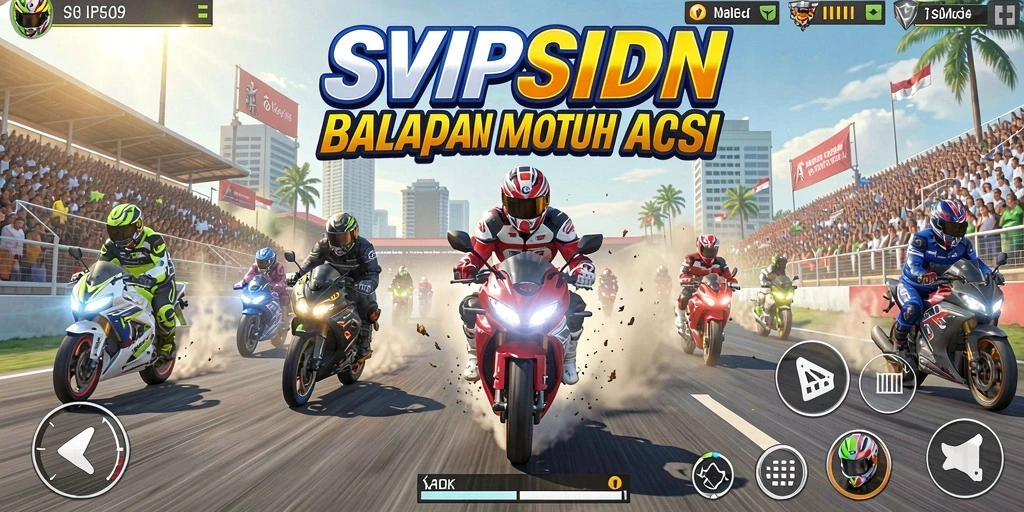 Screenshot menampilkan aksi balapan motor yang mendebarkan.